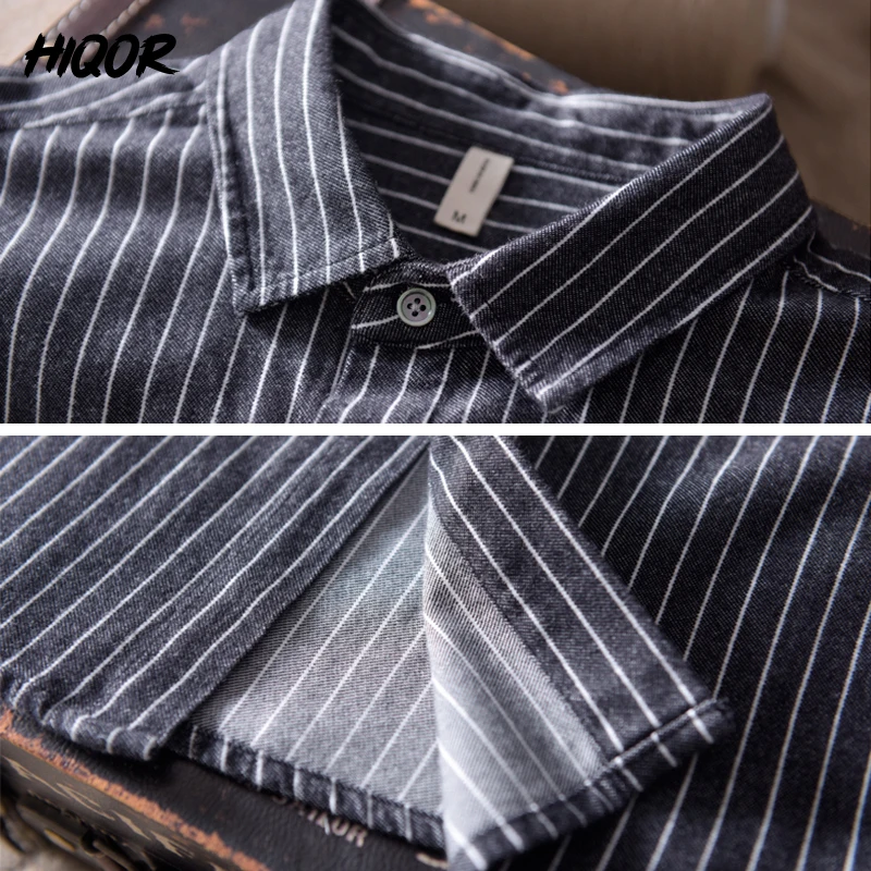 HIQOR 2024 New In 100% Cotton Long Sleeve Men\'s Shirt Loose Man Business Casual Shirts Classic Striped Male Social Dress Shirts