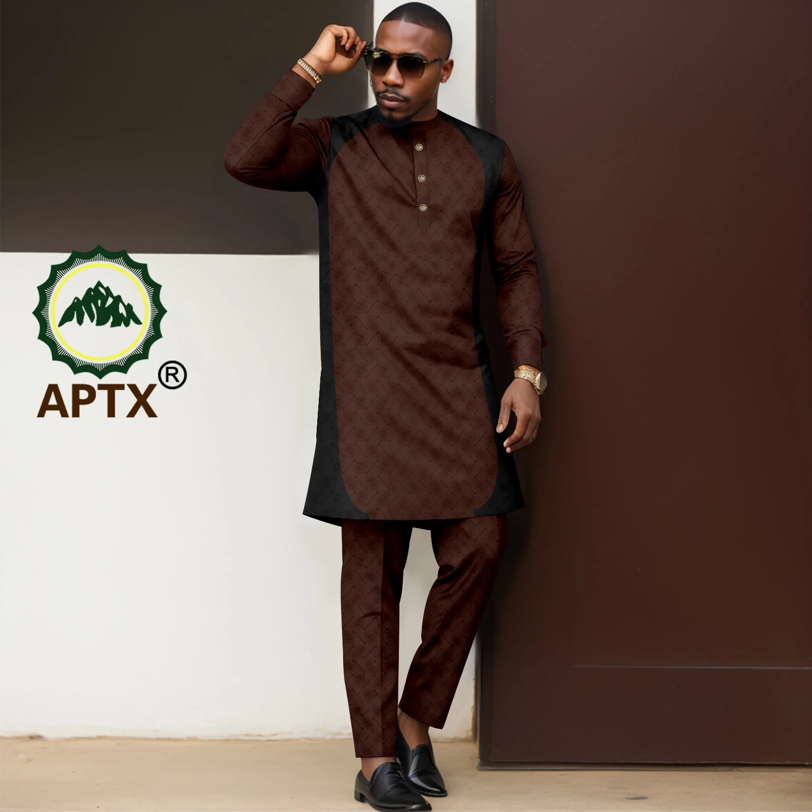 African Men Clothes Patchwork Shirt Outfits Pants 2 Piece Set Bazin Riche Attire Wedding Church Party African Clothing 2416009