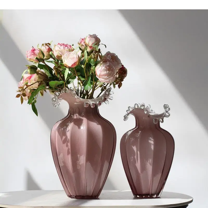 

Water Droplet Wave Glass Vase Decorative Flowers Arrangement Desk Decoration Pink Ripple Flower Pots Hydroponics Floral