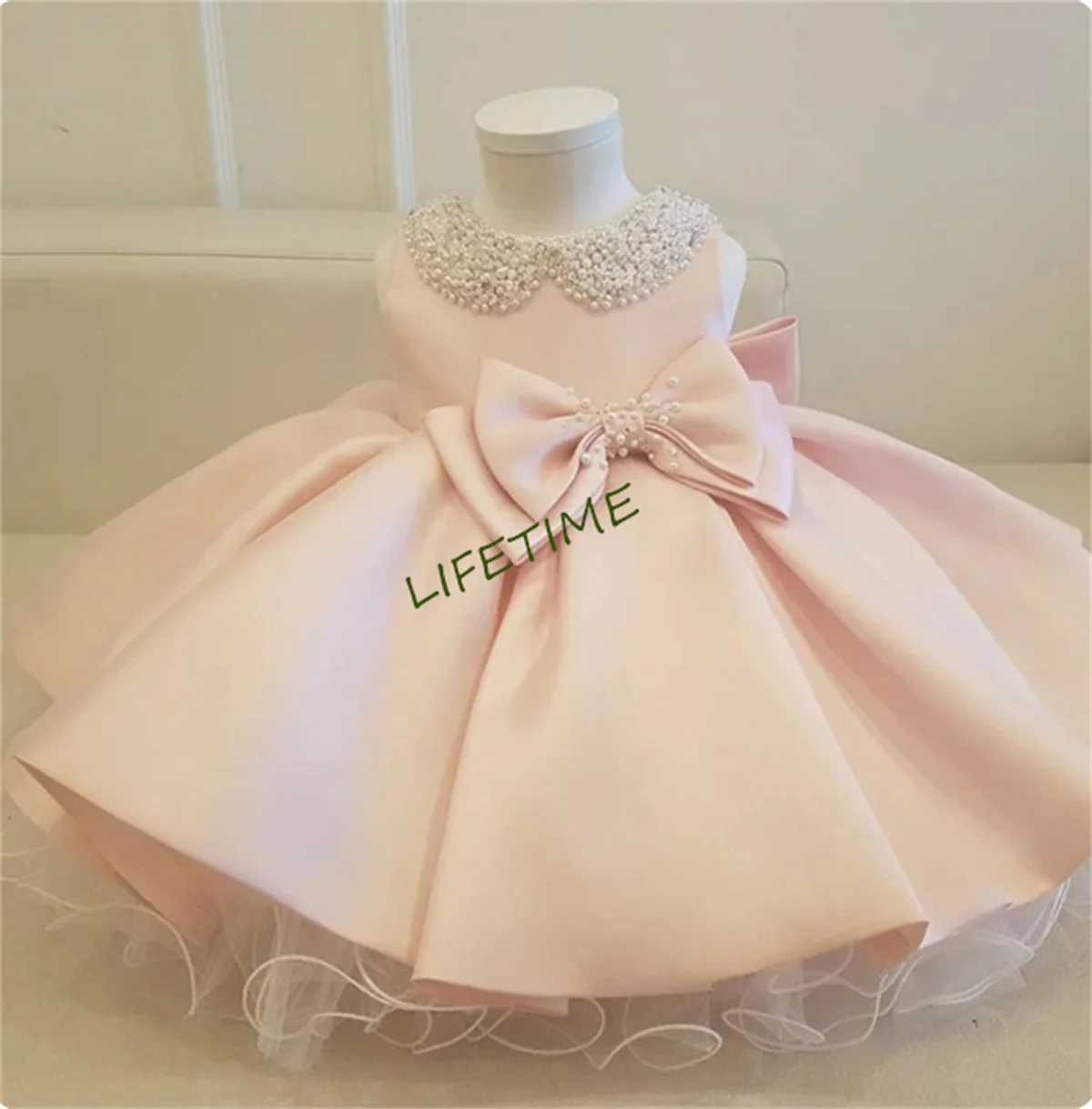 Beading Layers Flower Girl Dresses Sequin Bow Puffy First Communion Dress Glitter Knot Girl Party Dress Christmas