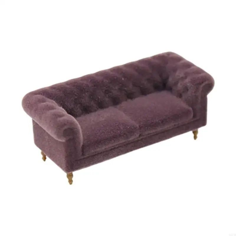   Miniature Couch Furniture Sofa Piece with Tufted Back for Doll House Living Room Display, Shelf Styling and Tabletop Plan Use