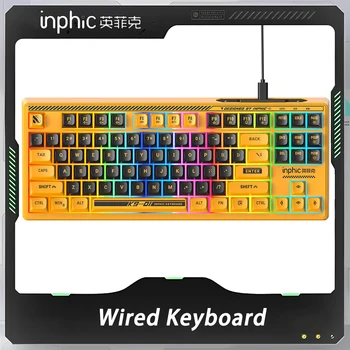 INPHIC K901 Wired Keyboard 87keys ABS waterproof E-sports Gaming Keyboard Low noise key Breathing lamp Office Gamer Keyboard kit