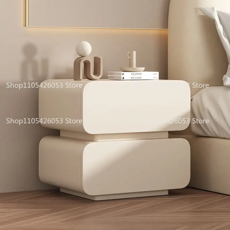 

Cream wind bedside table Simple modern solid wood bedside storage cabinet Household bed cabinet Bedroom small bedside cabinet