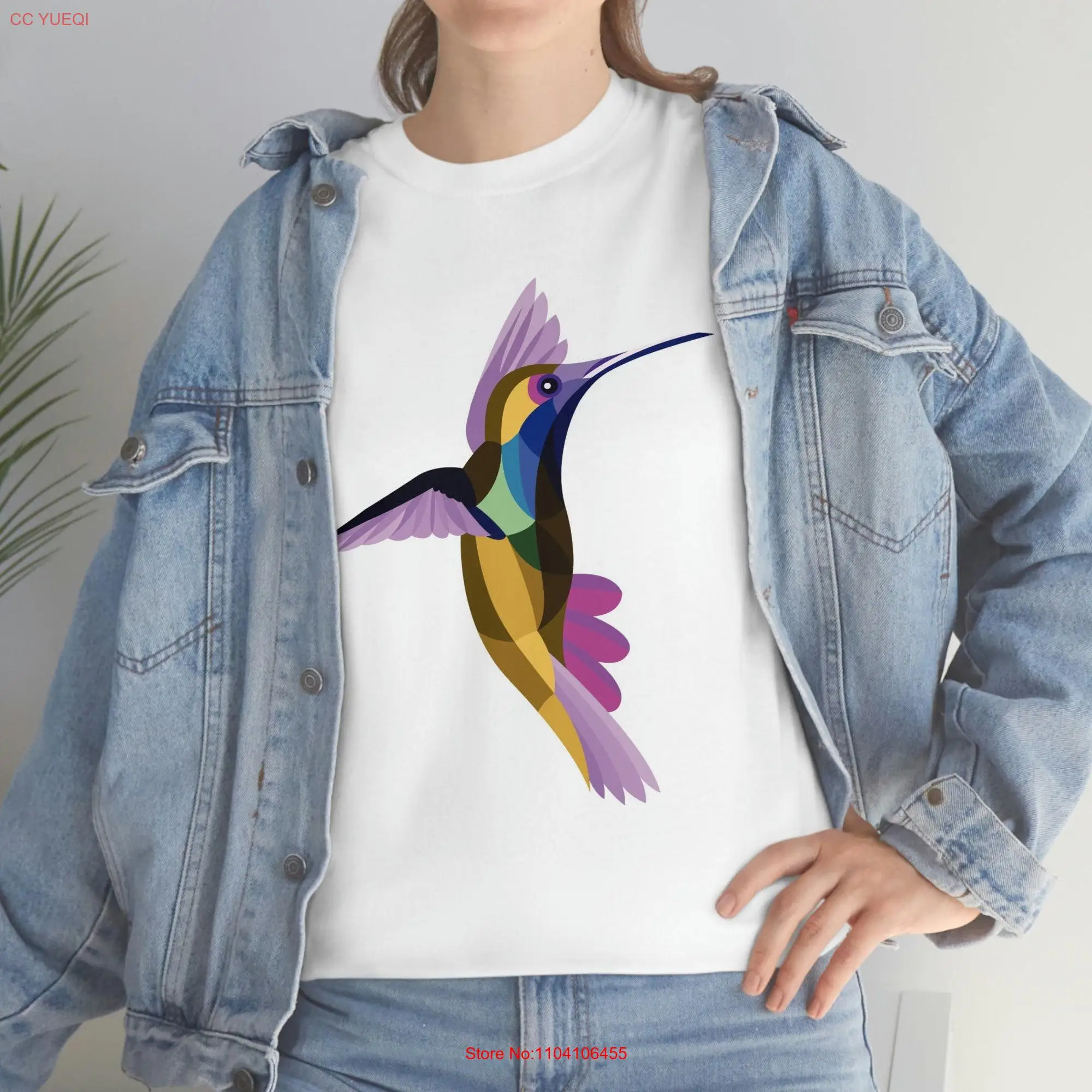 Heavy Cotton T Shirt with a gorgeous hummingbird design long or short sleeves