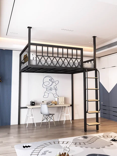 Provincial space elevated bed, small apartment loft bed, iron art hammock, hanging bed, multifunctional