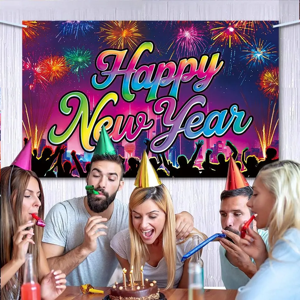 

Creative Cartoon New Year Banner Folding Festive Photo Background Banner Hanging Happy New Year Decorations Bar Decoration