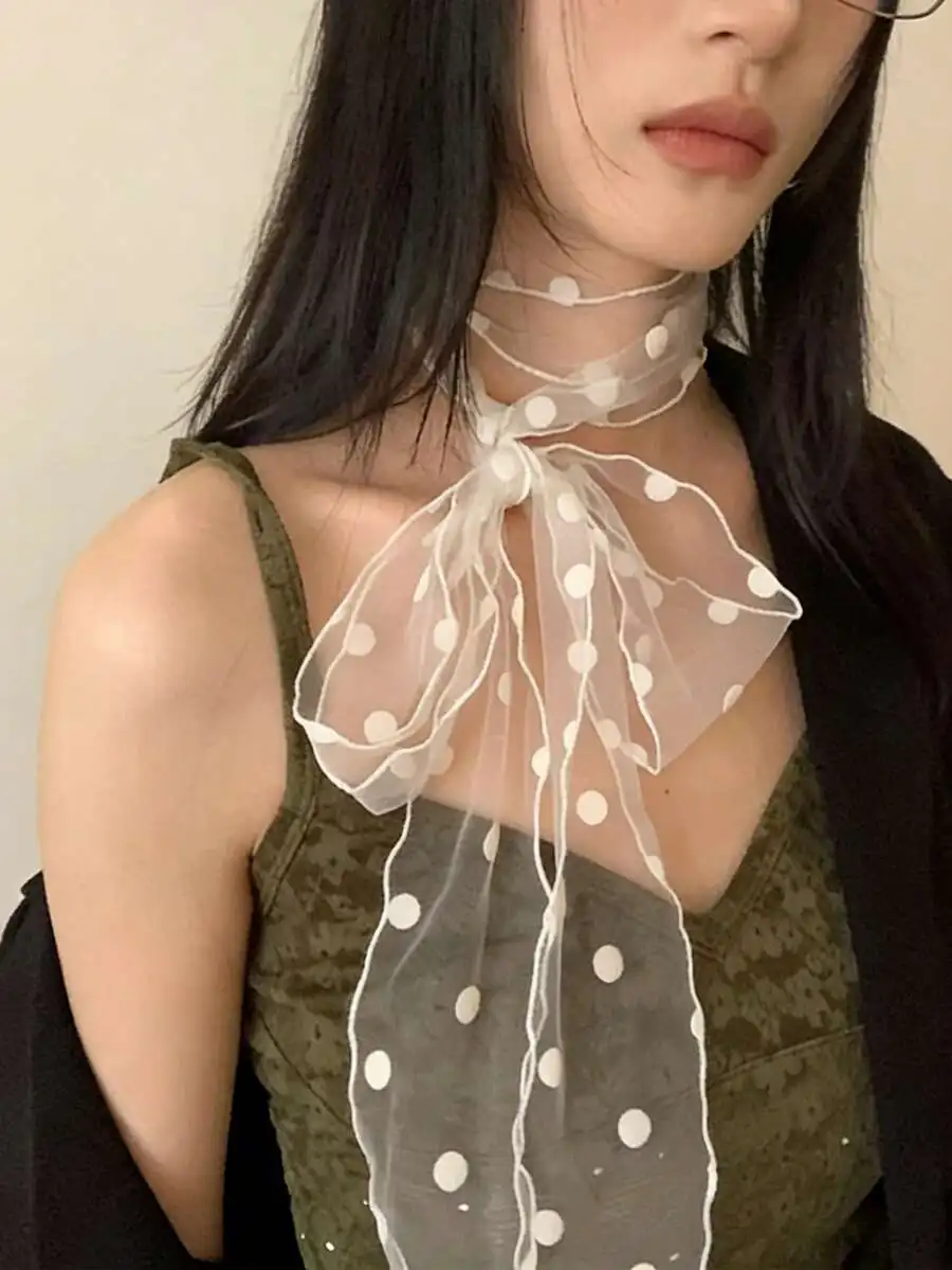 

Vintage Polka Dot Sheer Bowknot Choker Necklace For Women