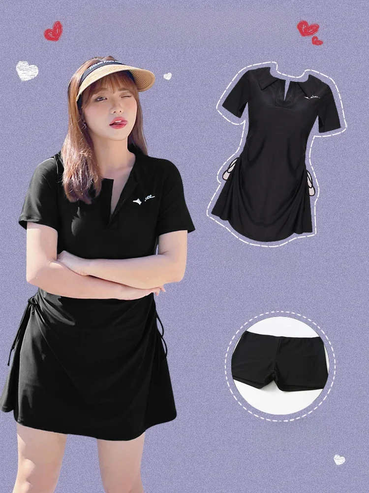 

plus Size Swimwear Women Flattering Skirt Sle ort Sve Hide Belly Fat Student Conservative Hot Spring Swimming Suit