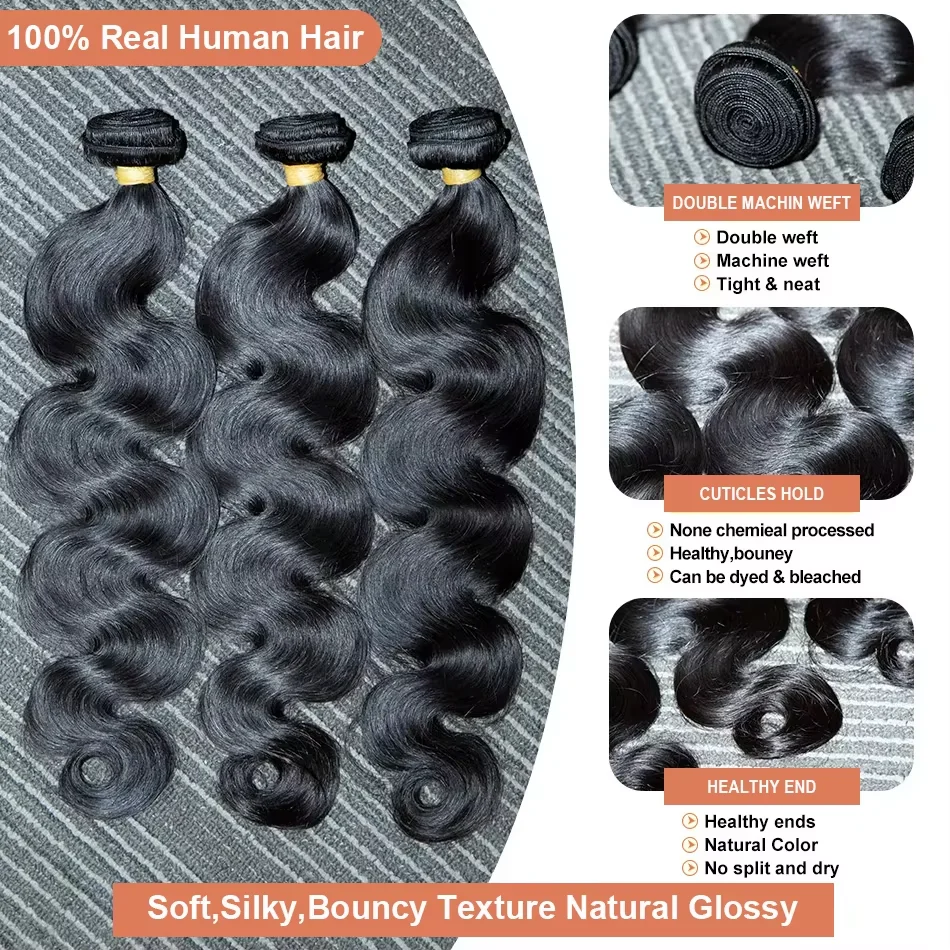 34 Inch Body Wave Human Hair Weave Bundles 16A Brazilian Natural Color 100% Raw Water Wave Human Hair Extension 3 4 Bundles Weft