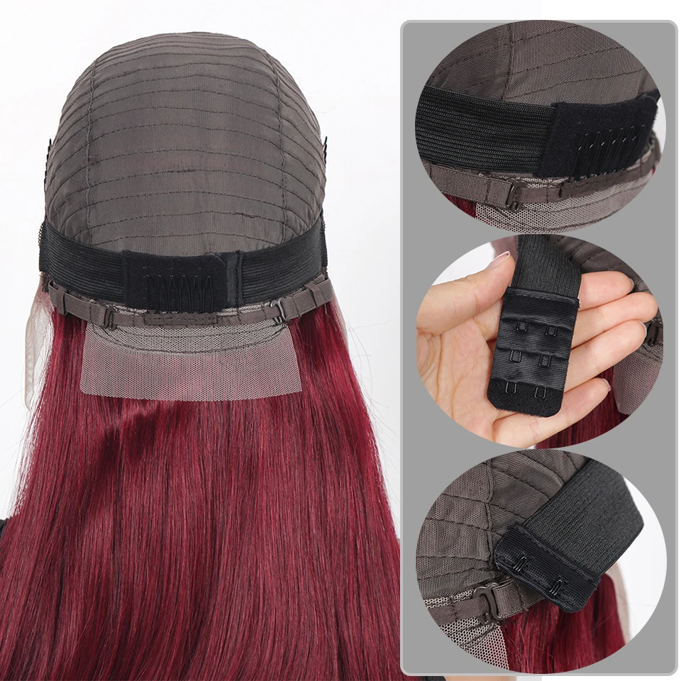 99J Burgundy Human Hair Wig13x4 Straight Lace Frontal Human Hair Blunt Cut Short Bob Wigs 4x4 Lace T Lace Wine Red Wig - Image 2