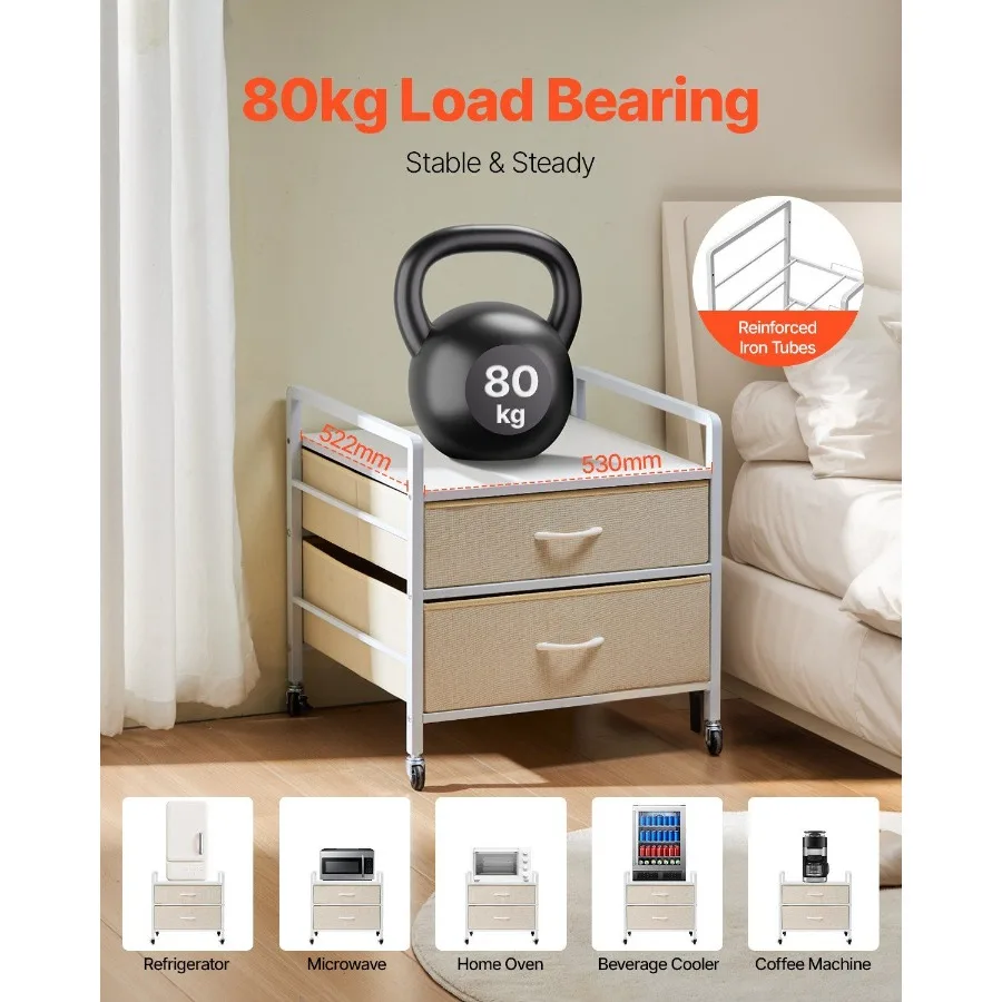 Mini Fridge Stand with Storage 176 lbs White Mini Fridge Table 2 Drawers