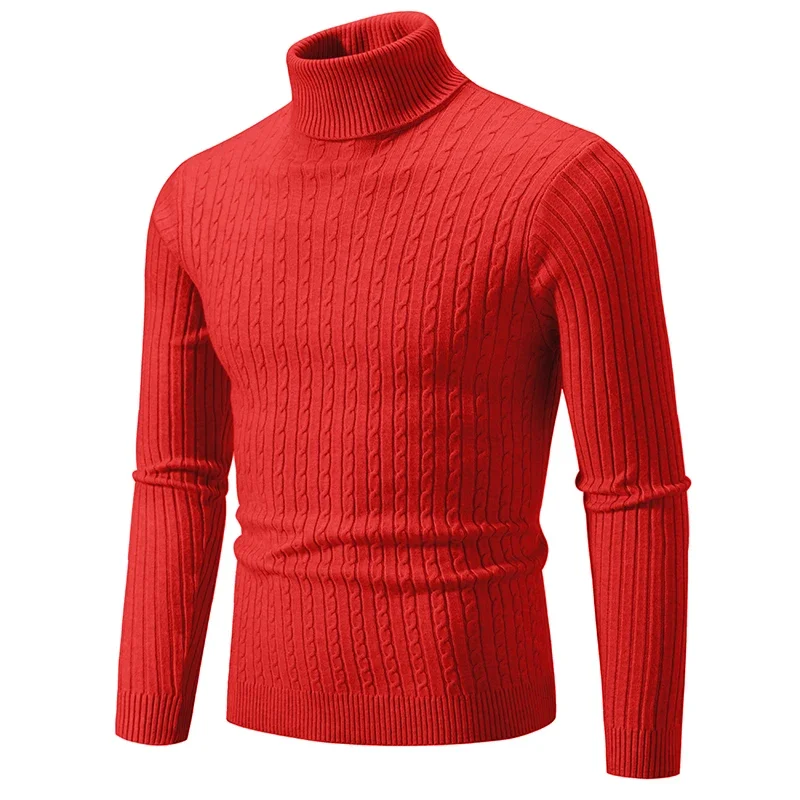 Men\'s Knitted Warm Turtleneck Sweaters Solid Color Slim Fit Fashionable Pullover Mens Winter Outdoor Tops