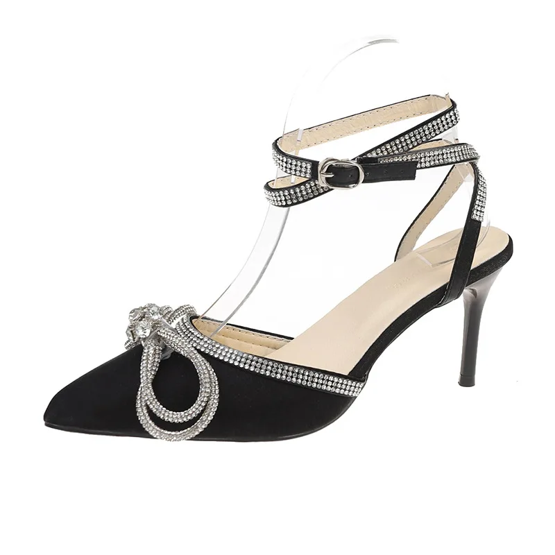 Banquet Dress White High Heels Elegant Temperament Dress Wedding Shoes Rhinestone Pointed Hollow Toe Sexy Sandals for Women