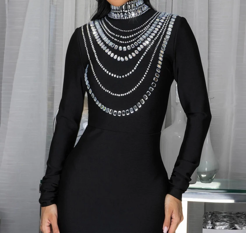 Women High Slit Dresses Diamonds Shiny Sequins Evening Dress Sexy Long Sleeve Mermaid Maxi Cocktail Party Prom Dresses XSY013