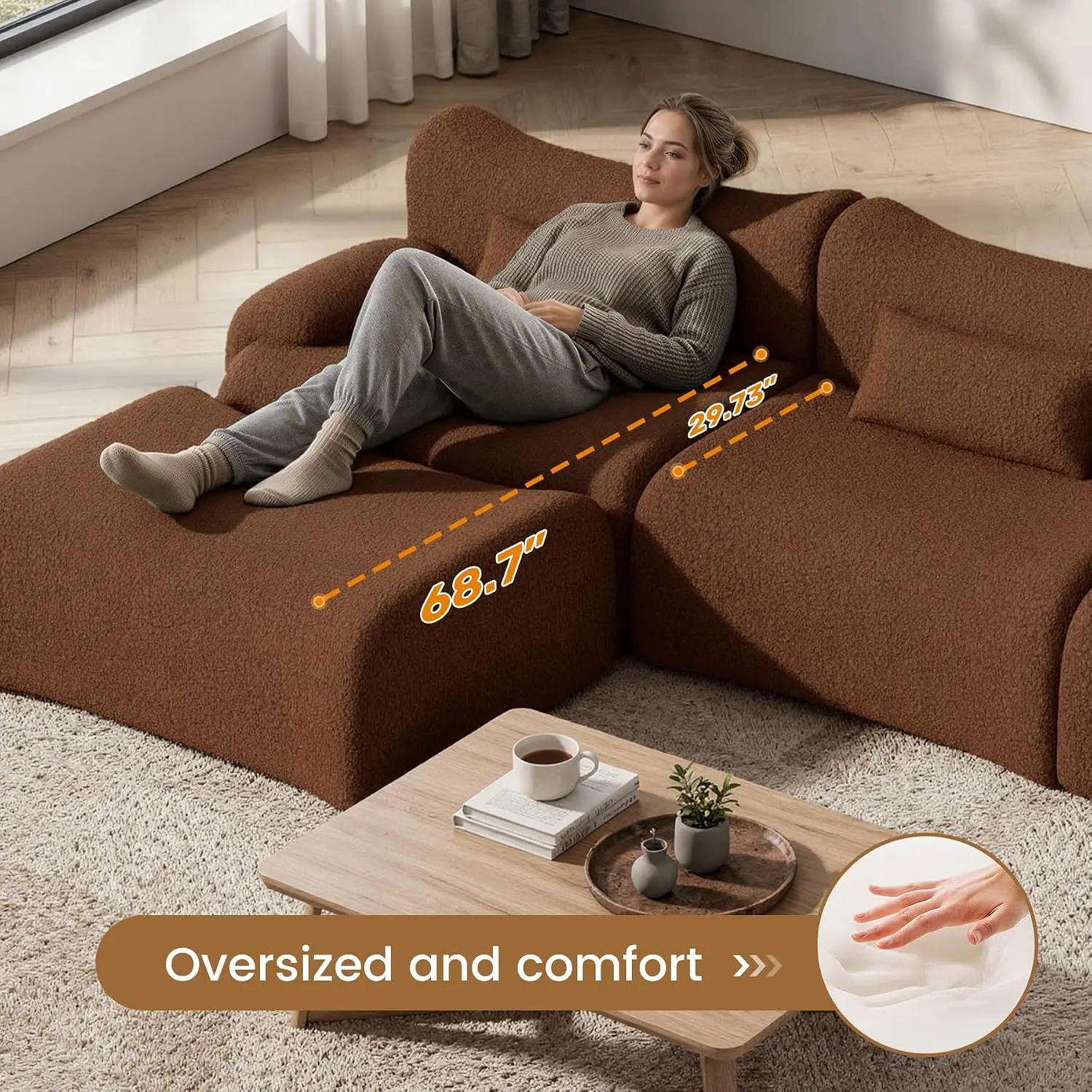 126" Cloud Couch Sectional, L Shaped Boneless Couches for Living Room - Oversized Modular Sofa with Deep Seats,, Customized - view 4