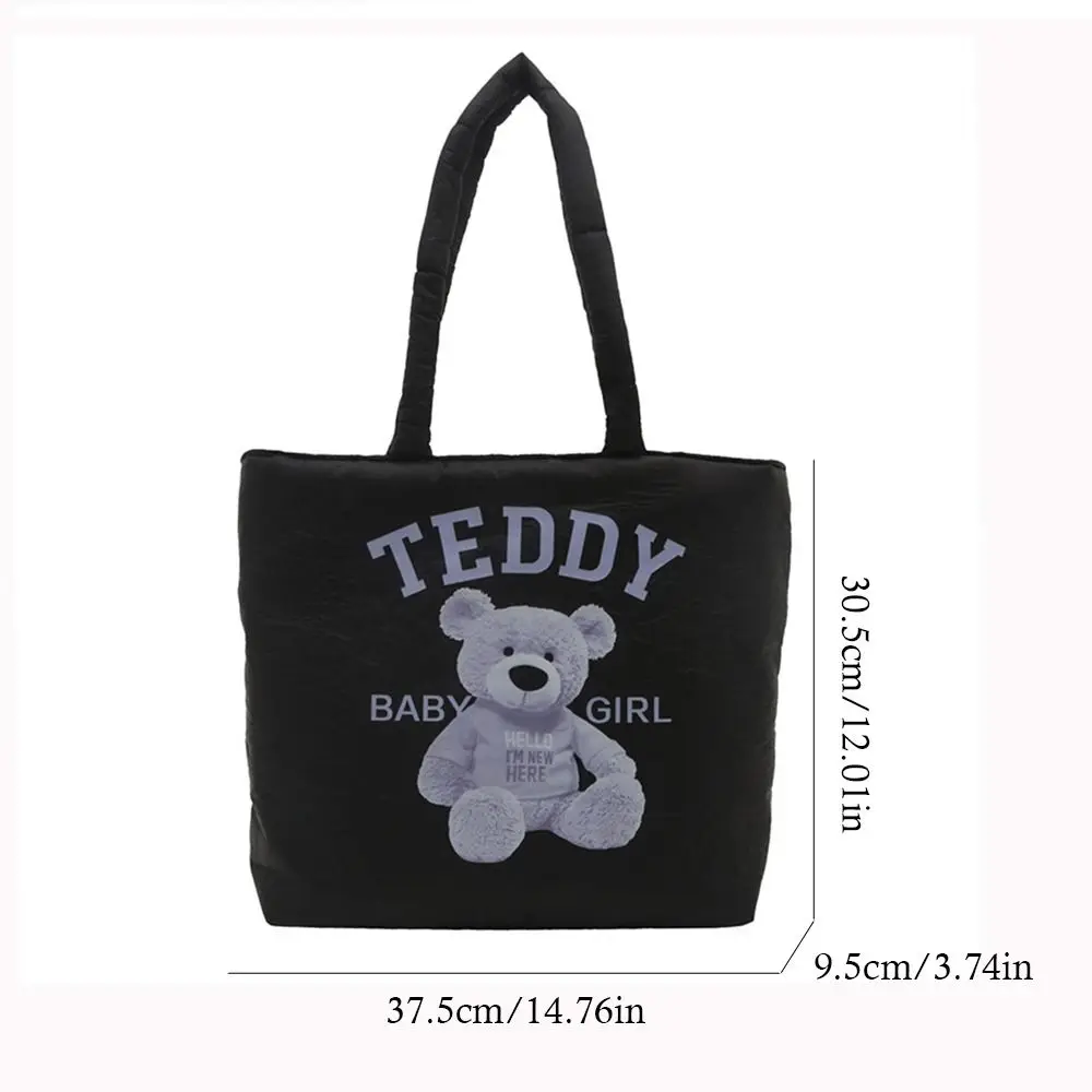 Casual Down Cotton Padded Shoulder Bags Lightweight Large Capacity Quilted Totes Cute Cartoon Shopping Bag for Women Girls
