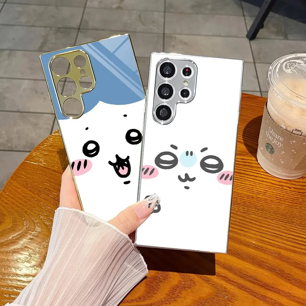 C-ChikawaSEE Face Phone Case For Samsung S26 S25 S24 S23 S22 S21 FE Ultra Plus Electroplating Silver Cover