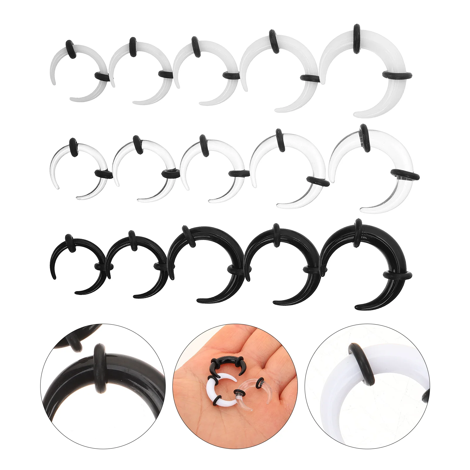 15 Pcs Piercing Kit Transparent Ear Expansion Nose Ring Septum Jewelry Mosaic Rings Body Piecing Stretching Studs Women's