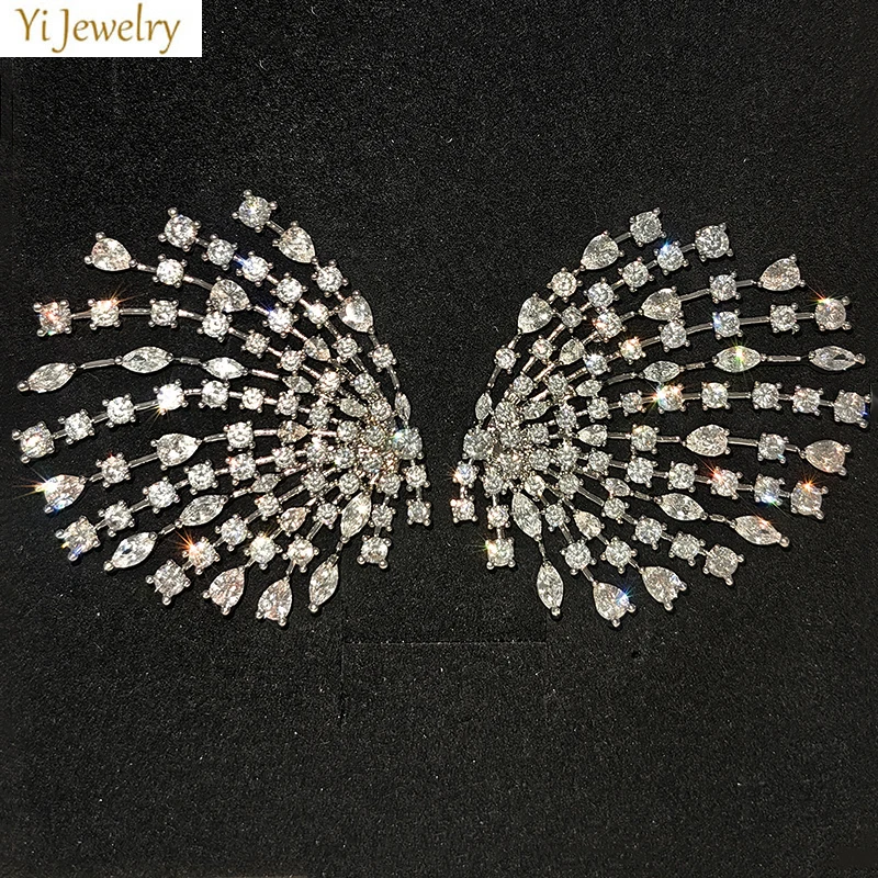 Unique Firework Stud Earrings for Women Luxury Jewelry Shiny Zircon Cooper Symmetrical White Multicolor Radial Firework Gift