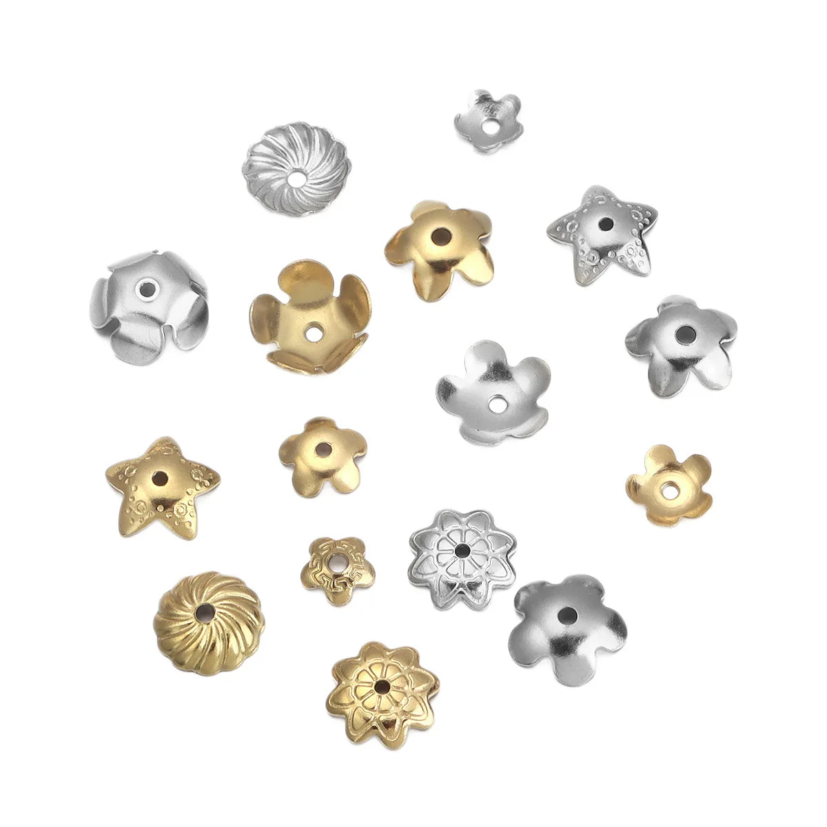 10/20pcs18K Gold Plated Stainless Steel Flower Beads Cap For Jewelry Making Hollow lower Shape Bead Caps Jewelry Accessories