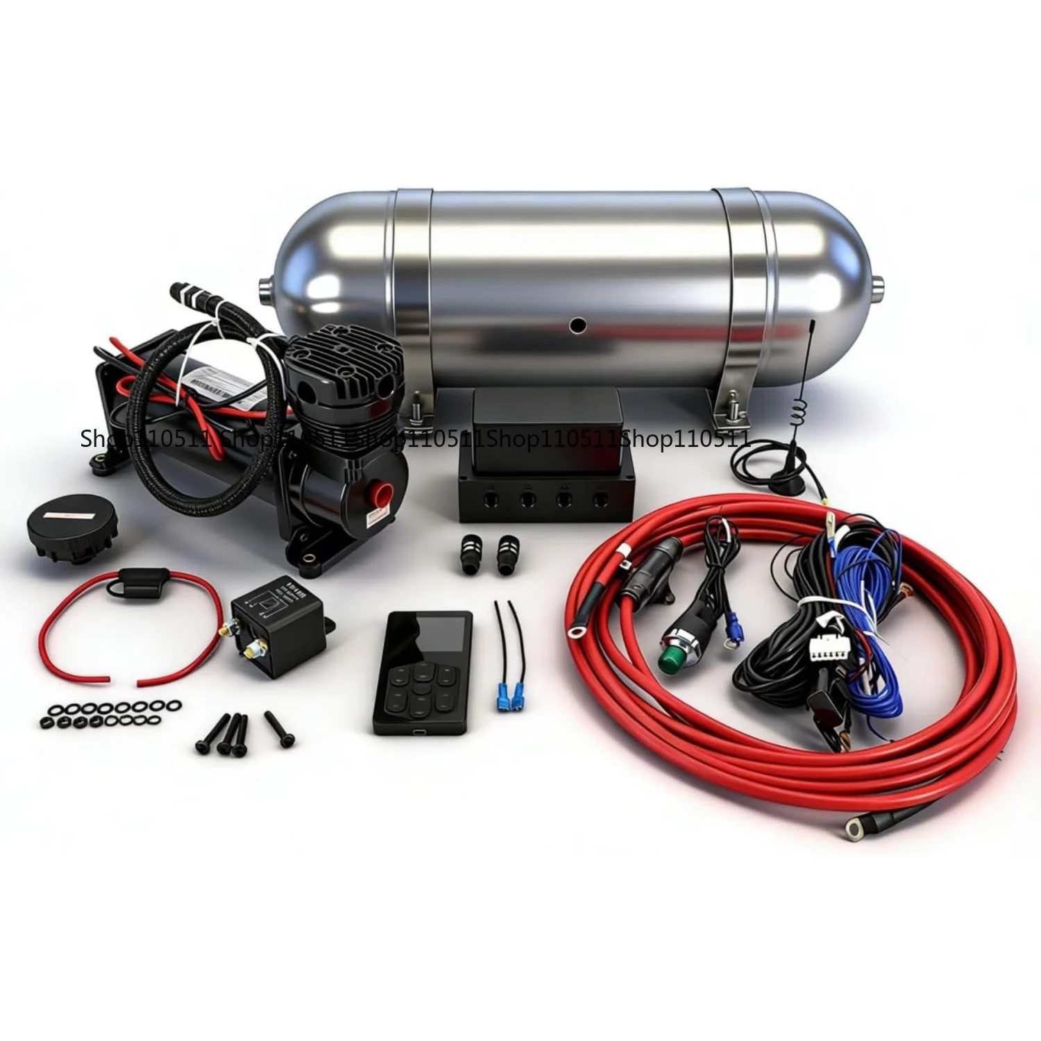 Air Management System Kit, Air Suspension System Electronic Control System with Air Tank and Compression Pump, Black