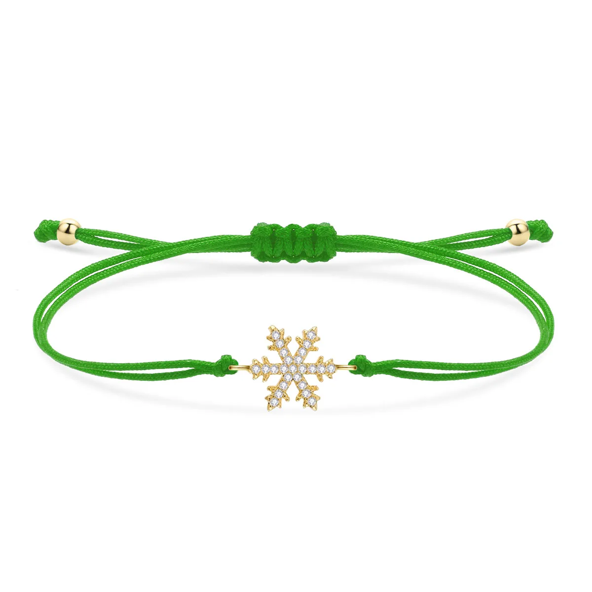 CZ Crystal Brass Snow Flake Charm Bracelet Women Gold-plated Copper Cubic Zirconia Crystal Zircon Red String Handmade Jewelry