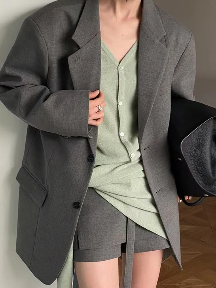 

Ele Simple Commuter Sle Women's Suit Set with Skirt Pants Two-Piece Ensemble Slimming Long Sve Woolen Coat