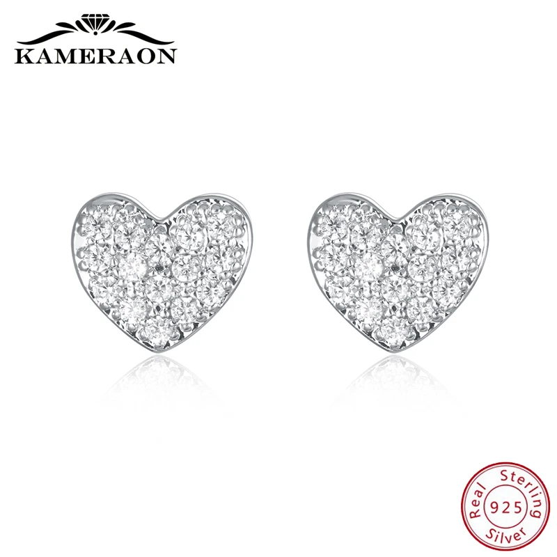 925 Sterling Silver Women's Hearts Stud Earrings With Cubic Zirconia Korea Fashion Jewelry for Girls Small Cute Shiny Ear Rings