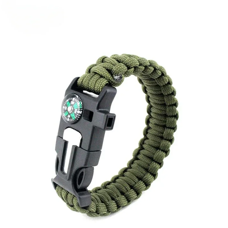 Bracciale di sopravvivenza multifunzione per esterni, emergenza militare, cinturino in paracord da 4 mm, raschietto, fischietto, strumenti con fibbia