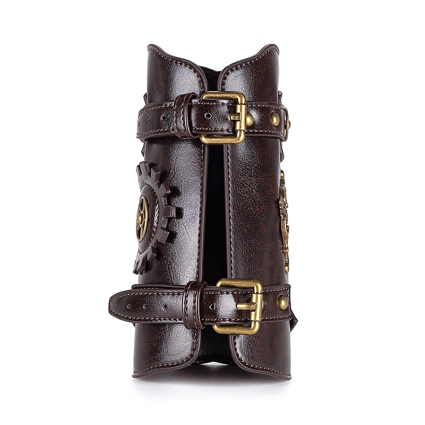 Medieval Steampunk Knight Bracer Vintage Gothic Wrist Band Guard Watch PU Leather Wrister Armor Prop Vintage Cosplay Anime Men