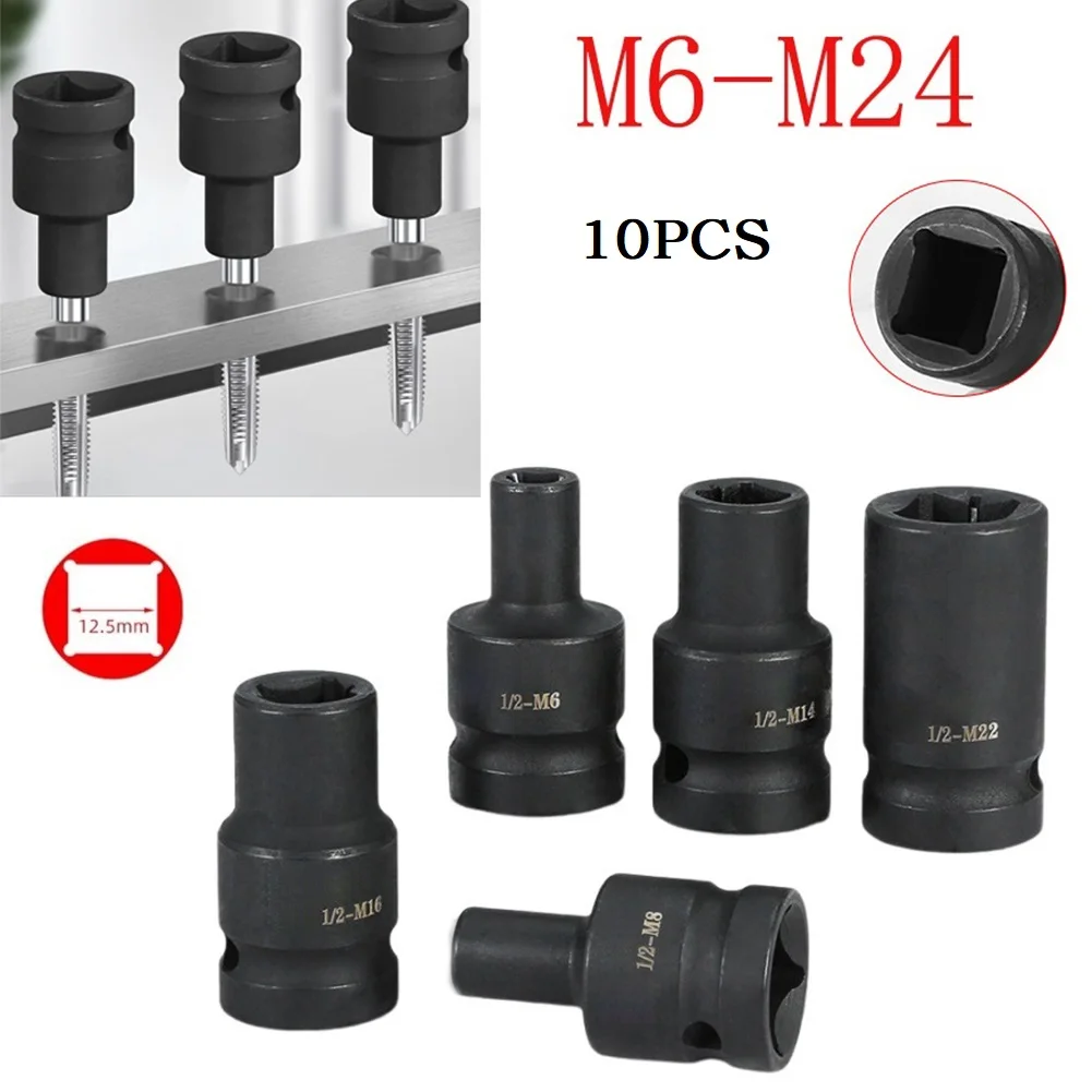 

10-pack Square Tap Socket 1/2 Inch Driver, Thread Tool For M6-M24 Electric Wrench Pneumatic Ratchet Wrench Drill Bit