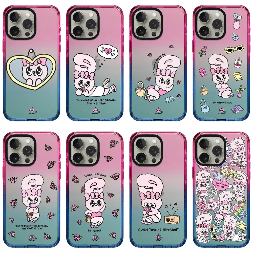 Cute Pink Rabbit 2.5 Acrylic Gradient Border Phone Case Cover for IPhone 12 13 14 15 Pro Max Case