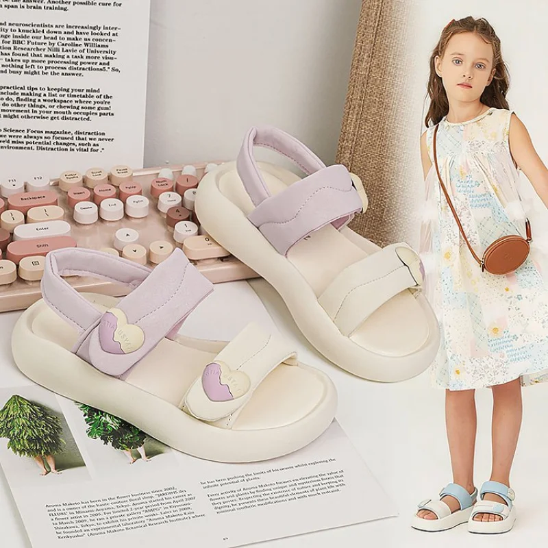 

Летние сандалии из искусственной кожи для девочек в корейском стиле, пляжная обувь для подростков и детей, нескользящие сандалии для девочек в корейском стиле.