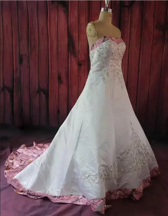 Vestidos De novia De camuflaje rosa con cuentas bordadas, línea A, Vestidos De novia con cordones en la espalda, Vestidos De novia personalizados