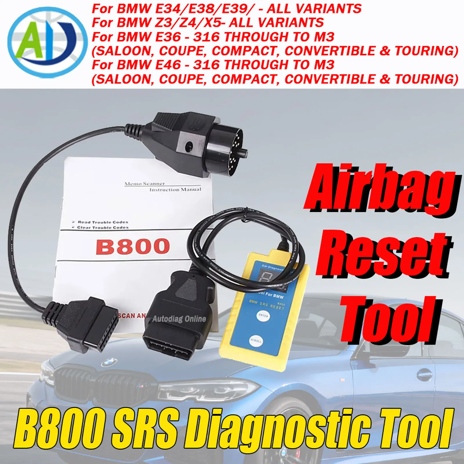 

Airbag Reset Tool For BMW E36 E46 E34 E38 E39 Z3 Z4 X5 Professional Vehicle B800 SRS Airbag Error Code Remover Diagnostic Tool