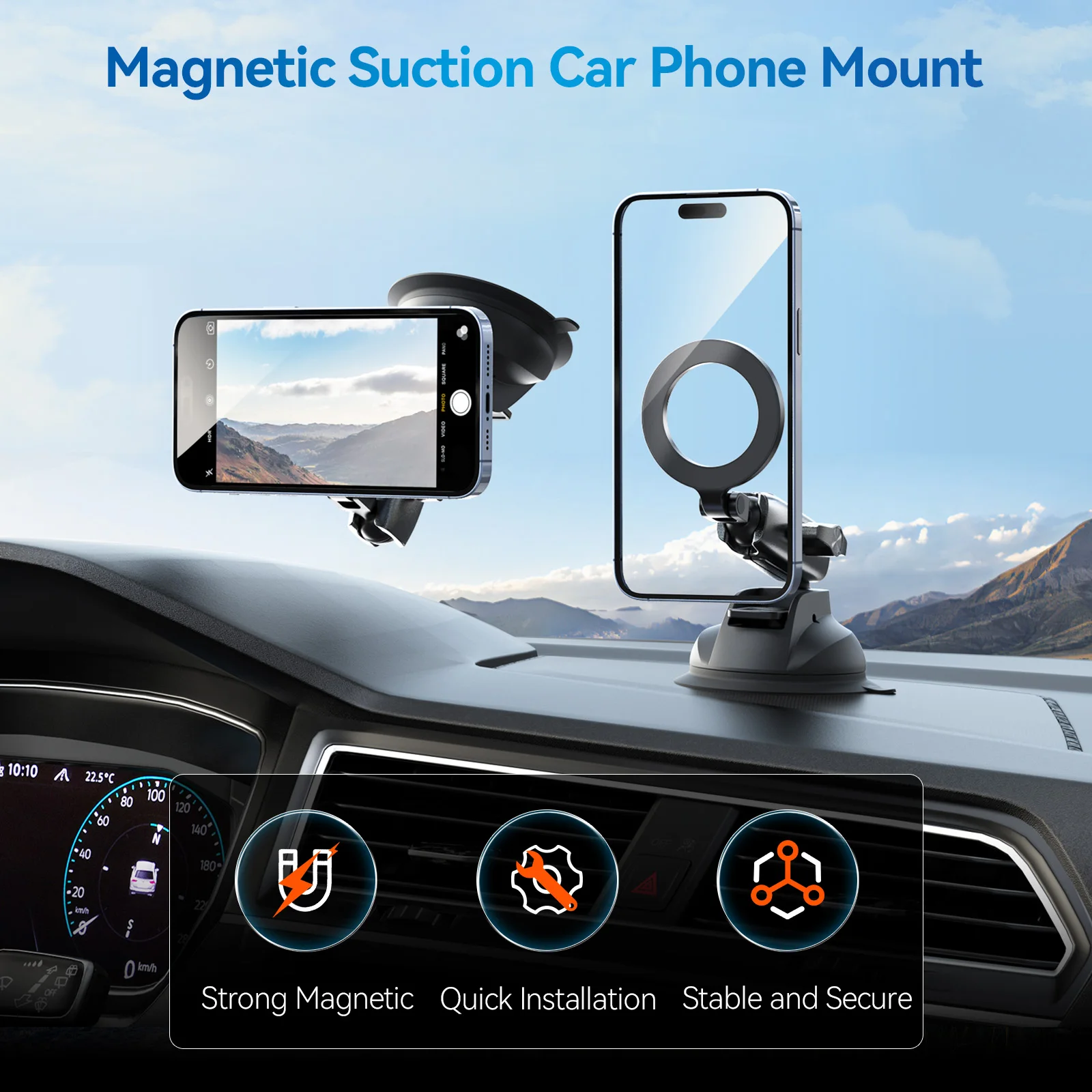 TELESIN Magnetic Car Phone Holder Suction Cup 360° Adjustable Car Mount Stand For Mobile Phone Iphone HUAWEI SAMSUNG XIAOMI