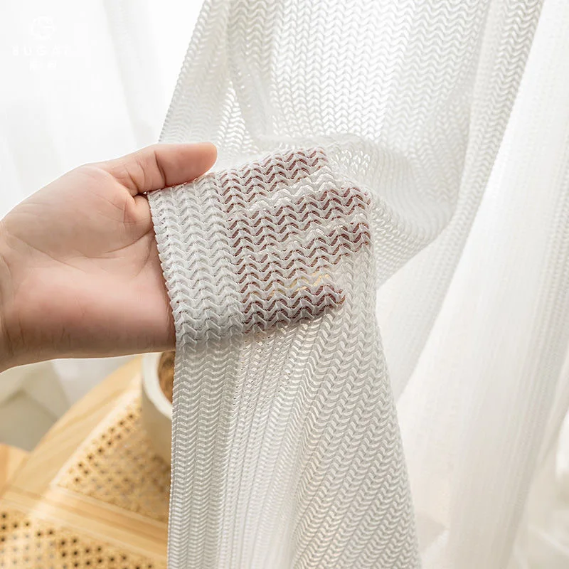 310cm/270cm Modern Lightlitering Fishbone Semi-sheer Curtains Not See-through White Plain Tulle Curtains Customize Size