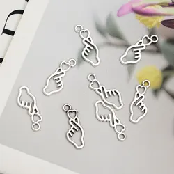 20pcs/Lots 8x22mm Antique Metal Hand Heart Love You Charms Cute Korean Craft Pendant For DIY Jewelry Making Supplies Accessories
