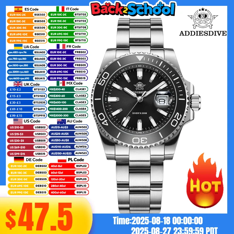 

ADDIESDIVE 41mm Watch For Men 20Bar Waterproof Super Luminous Reloj 316L Steel Luxury Quartz Watch Relogio Masculino AD2510