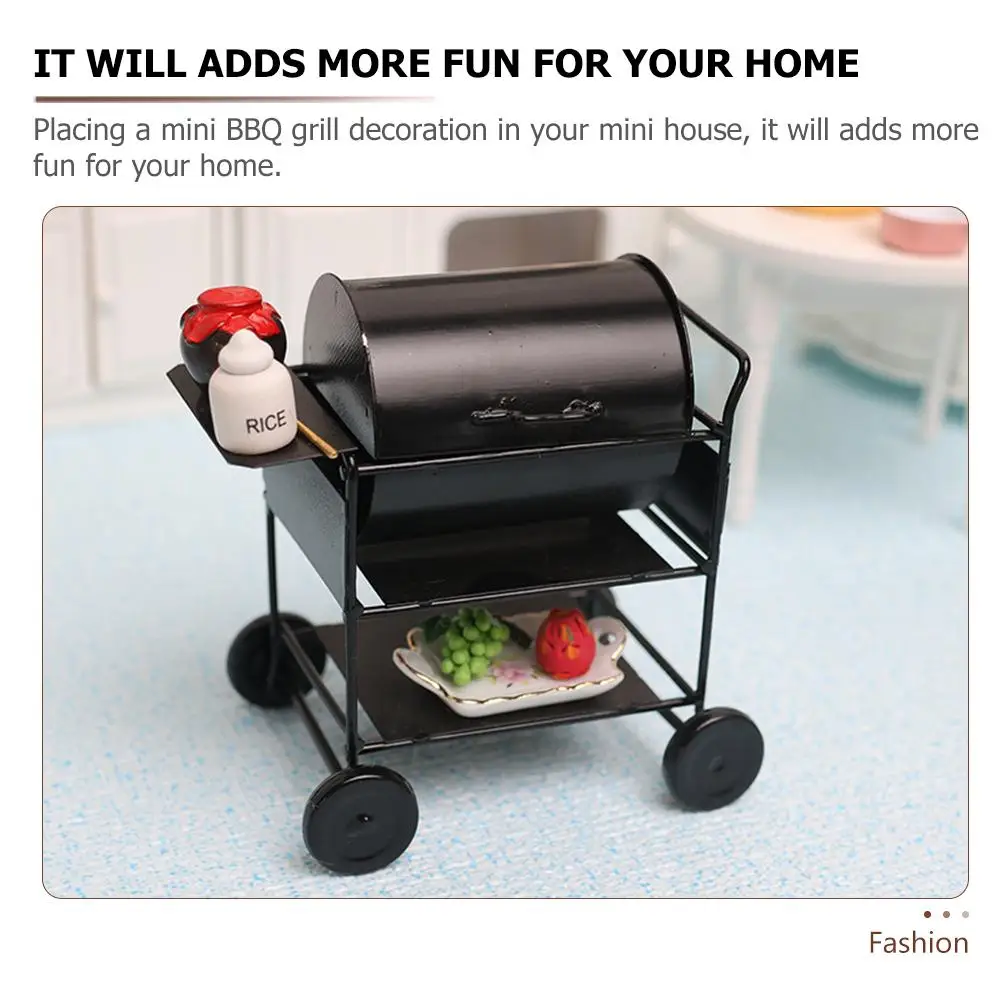 มินิบาร์บีคิวแร็คของเล่นบ้านตุ๊กตาบ้านย่างเครื่องครัวขนาดเล็กเฟอร์นิเจอร์จำลองเครื่องทำบาร์บีคิวสีดำขนาดเล็กสมจริง