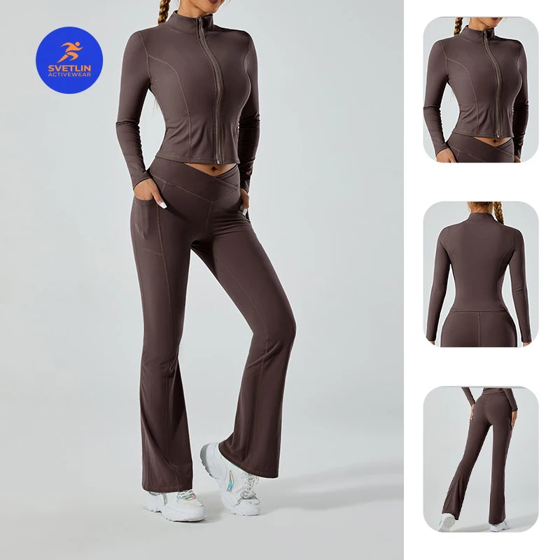 SVETLIN EU US Size Luxury Quality Nude Feel Fitness Yoga Outfit Set Sexy Back Sports Bra Running Sports Wear Set for Women
