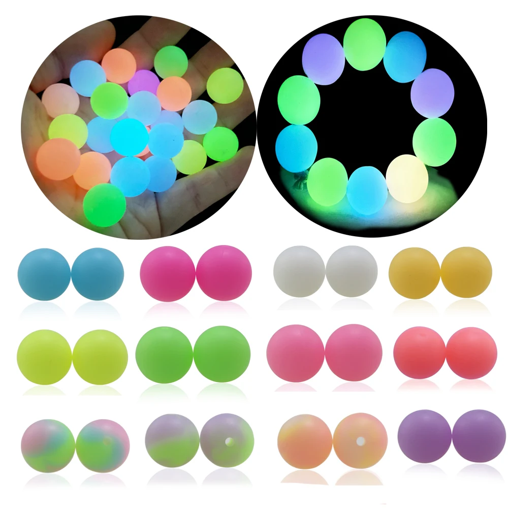 100Pcs 10mm 12mm 15mm 20mm Silicone Beads  Luminous Baby Glow In The Dark Fishing Loose Round Balls For Jewelry Marking DIY