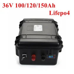 Waterproof 36V 150Ah 100Ah 120Ah LiFepo4 lithium battery with BMS for fishing boats solar system motor EV RV +10A charger