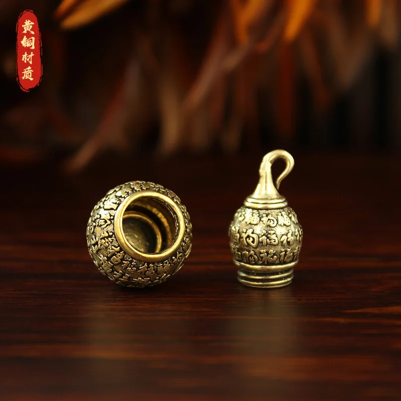New Brass Hundred Blessings National Trend Wealth-Attracting Open Hollow Gourd Pendant Copper