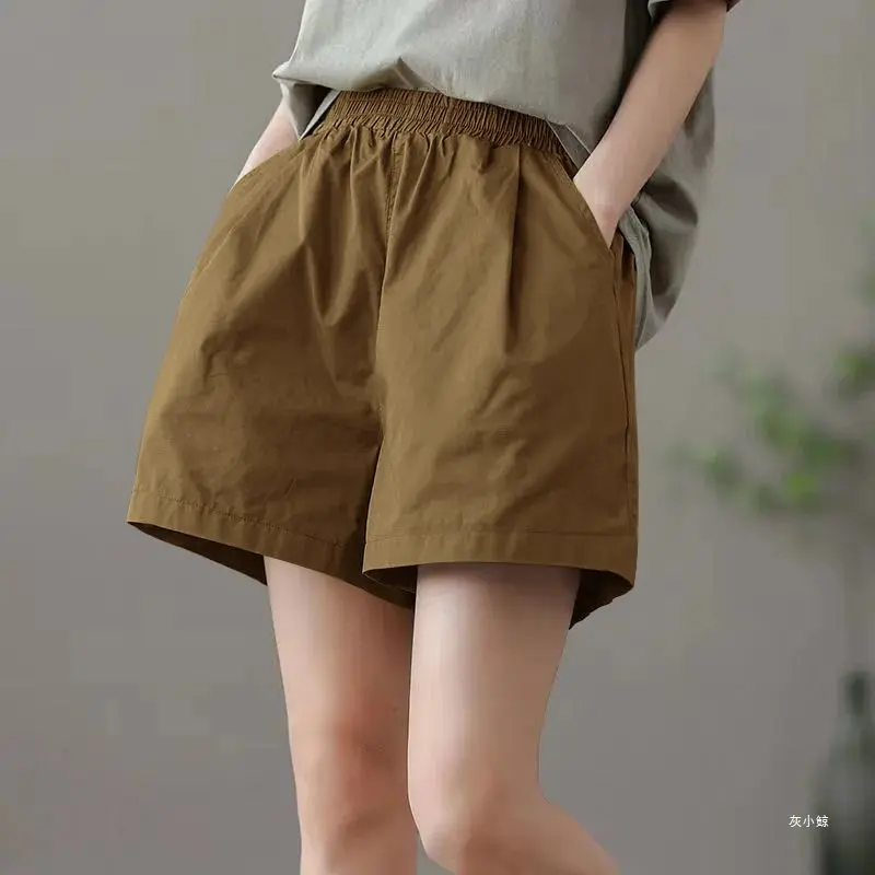 Summer high waisted wide leg shorts for women's Korean version versatileloose and thin oversized casual sportswear 5/4 pants