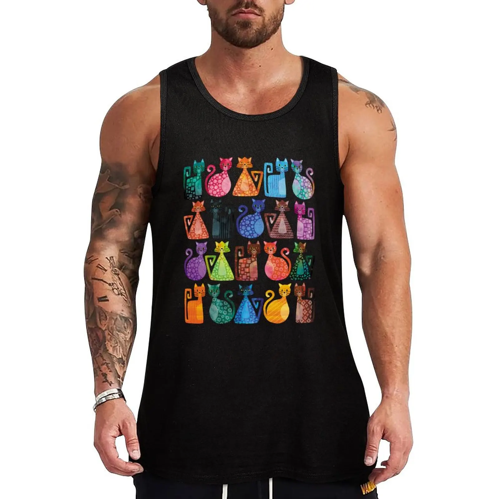

Geometricats - Bright Colours Tank Top gym clothes man fitness T-shirt for fitness