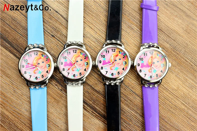 Kawaii Barbie Wristwatches Cartoon for Girl Children Belt Wristband Clock Diamond Decoration Student Accessories Kids Watch Gift