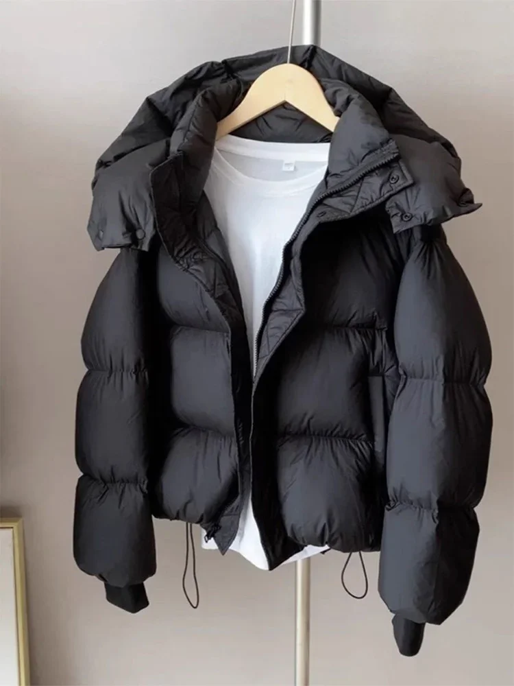 Women\'s Black Parka Jacket Coat Vintage Long Sleeve Thicken Hoodies Overcoat Harajuku Korean Thicken Warm Padded Jacket Winter