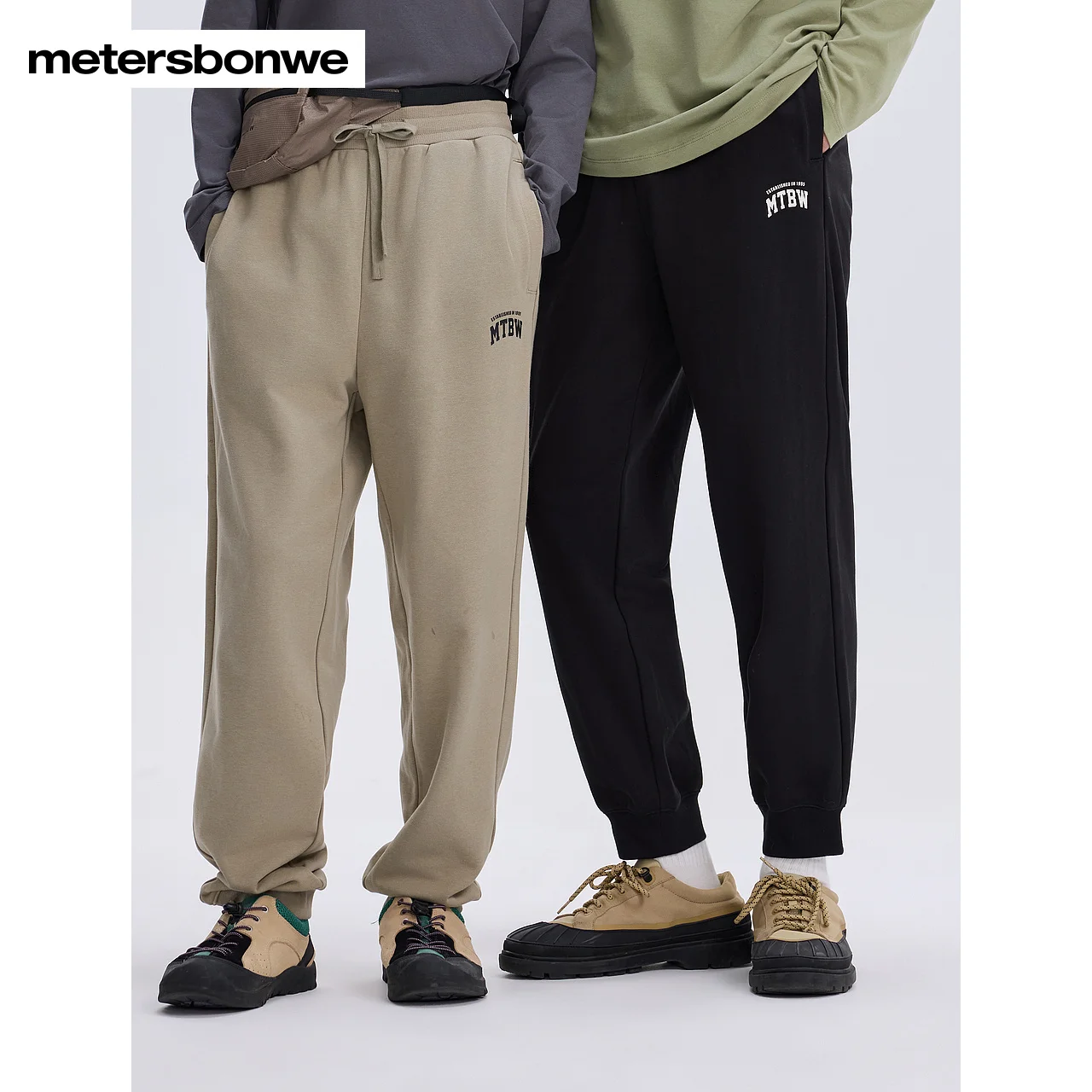 

Metersbonwe-Men Women's Bound-Foot Comfortable Jogger Pants Elastic Waist Sweatpants Sports Leisure Couple Trouser Winter