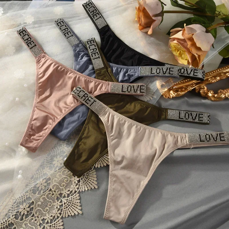 Mutandine sexy a vita bassa per donna, perizoma con strass, lettere e diamanti, perizoma sportivo, slip, perizoma a T, fitness, taglie S-XL